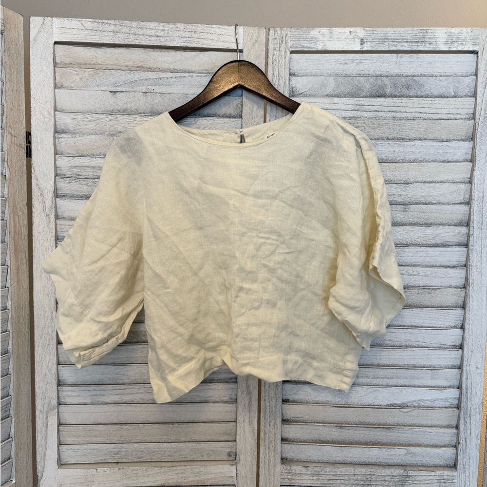 Black Crane Cream Relaxed Crop Blouse with 3/4 Sleeves